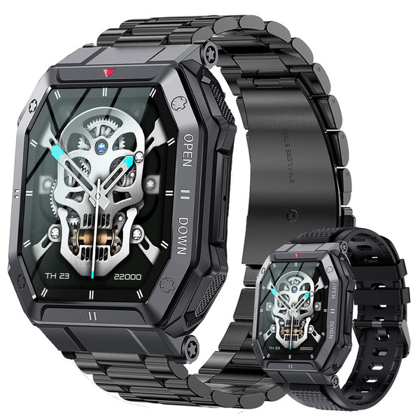 ZPIMY Men's Smartwatch with Phone Function, 1.85 Inch AMOLED 5ATM