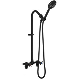 Aolemi Outdoor Shower Fixtures, 2-Handle Exposed Shower Kit with High-Mounted Handheld Shower and 59" Hose, Brass Mixing Valve, 6-Inch Center, Matte Black