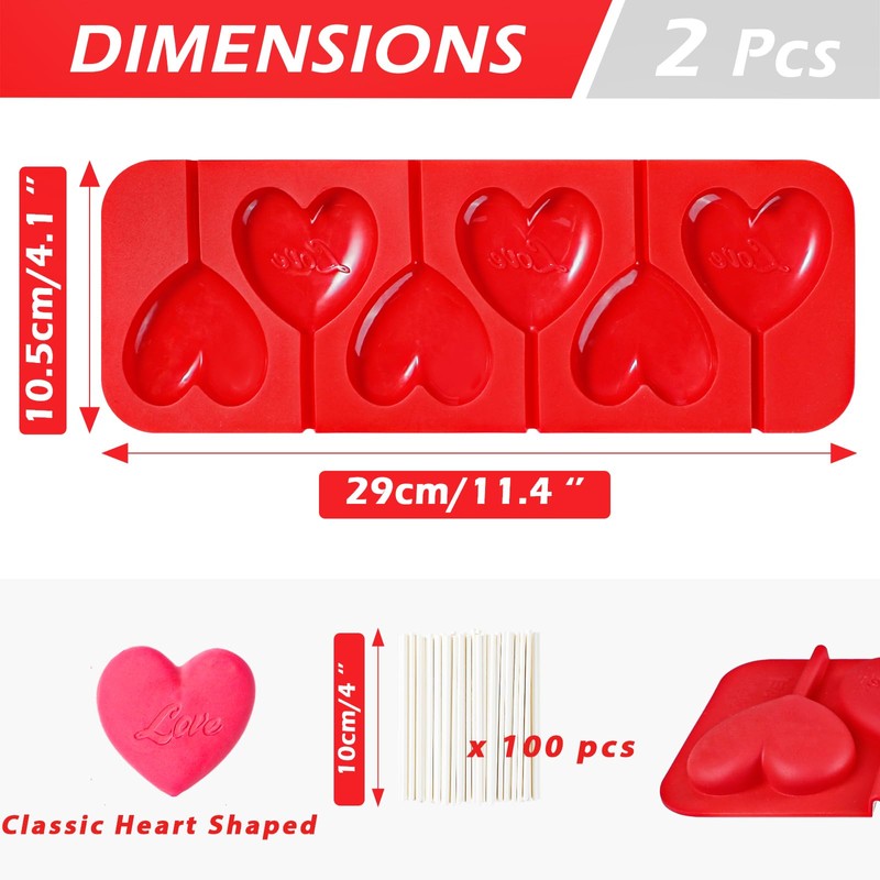 Webake Heart Lollipop Molds 6 Holes Heart Shaped Chocolate Candy