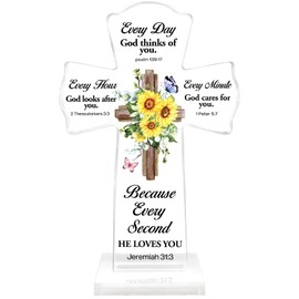 Acrylic Cross,Christian Standing Cross,Inspirational Christian Gifts for Women Men Friends,Religious Scripture Gifts for Christian,Table Top Crosses for Home Decor-Sunflower Cross