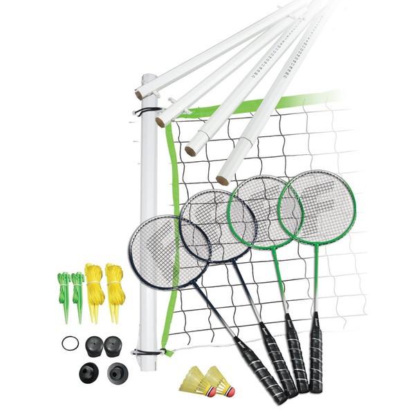 Franklin Sports Badminton Set - Portable Badminton Set - Adult and Kids Badminton Net - Perfect Backyard/Lawn Game - Includes 4 Badminton Racquets - Intermediate