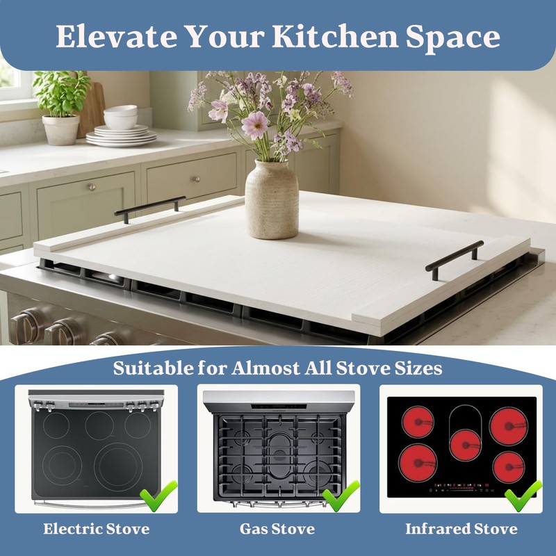 FayuuGem White Stove Top Cover | 30"x22" Modern Noodle Board