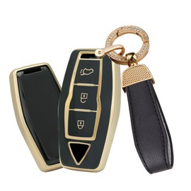 SANRILY Golden-Edge 3 Button 2023 Key Fob Cover Fit for Mitsubishi Outlander 2022 2021 New Key Keyless with Bling Keychain Black