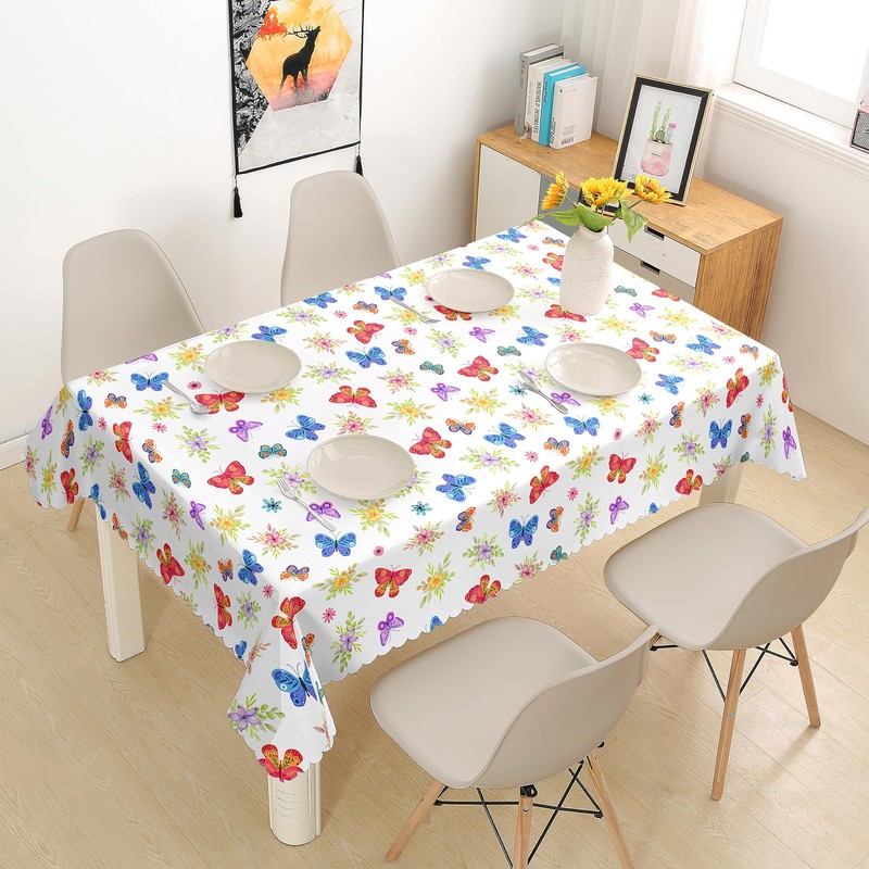 iEvery Tablecloth Spring Washable, Floral Butterfly Garden Tablecloth Rectangular Weatherproof