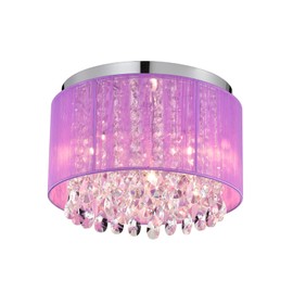 LaLuLa Purple Chandelier Drum Flush Mount Chandelier Crystal Ceiling Light Fixture 3 Light for Bedroom, Girl’s Room