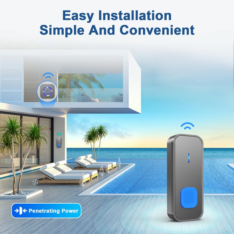 SURFOU Wireless Doorbell with 1 receiver 2 Buttons,IP55 Waterproof Doorbell,1300