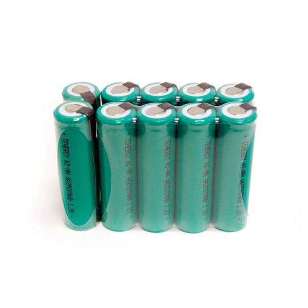 Tenergy 1.2V NiMH 2000mAh Flat Top Rechargeable AA Batteries with Tabs, 10 Pack