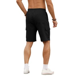 PLEPAN Men's Cargo Shorts Classic Casual Stretch Waist Drawstring 7 Inch Hiking Outdoor Work Shorts for Men with 6 Pockets,US (36) Large, Black