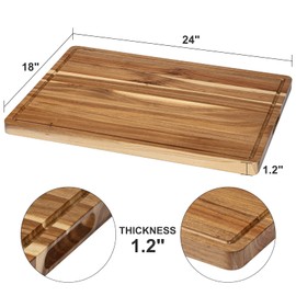 Acacia Cutting Boards for Kitchen, Cheese Charcuterie Board, Extra Large Cutting Board with Side Handles & Juice Grooves, Reversible Wooden Chopping Board, Butcher Block Cutting Boards, 24 x 18 In