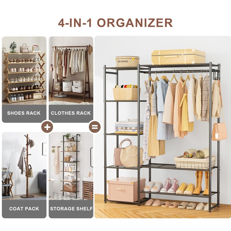 Wardrobe Closet, Portable Clothing Rack for Hanging Clothes, Free Standing