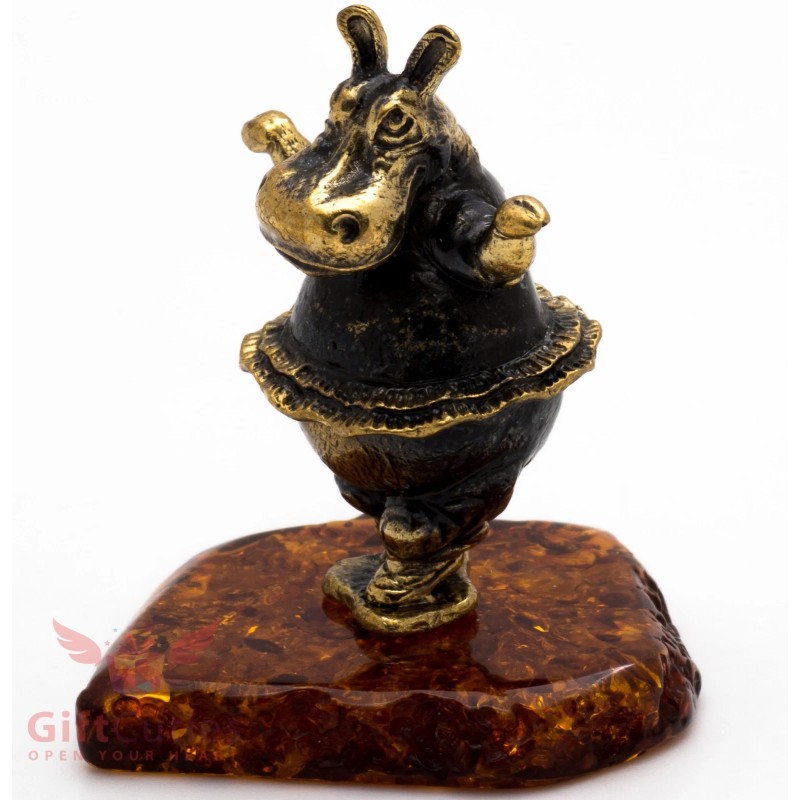 Solid Brass Amber Figurine Hippopotamus Hippo Behemoth ballerina IronWork