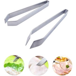 Silver Stainless Steel Tweezers Slant Tip Plucking Tweezers Chicken Feather Clip Herringbone Clamp Hair Tweezers Kitchen Utensils Silver 2pcs，Kitchen and Table Linens