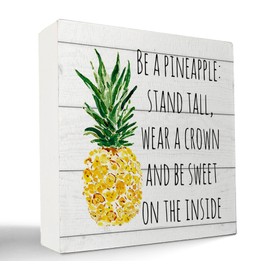 kunlisa Be a Pineapple stand Tall Wear a Crown Wooden Box Sign Desk Decor,Rustic Summer Pineapple Wood Block Plaque Box Sign for Home Girls Room College Dorm Wall Shelf Tabletop Decoration