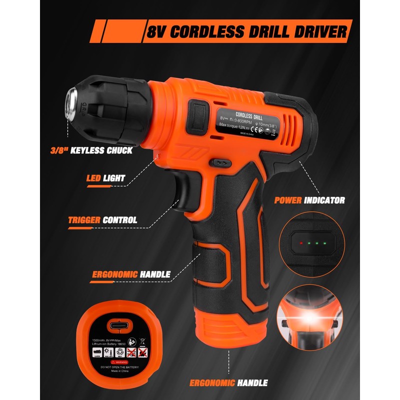 139-Piece Tool Set - Tool Kit with 8V Cordless Drill