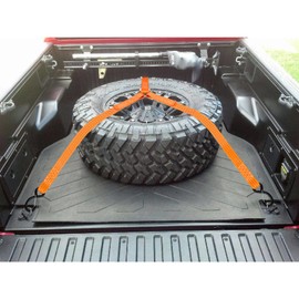 3 Point Ratchet Y Strap for UTV, ATV, Truck Bed Roof Rack Spare Tire Mount - 1.5 Inch Wide Adjustable Tire Tie Down Strap Over The Wheel with 3 Safety Clip Hooks