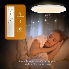 Yexati LED Ceiling Light with Remote Control,24w 3000K-6000K Dimmable,Waterproof Ceiling Light with 7 RGB Backlight for Bathroom,Hall