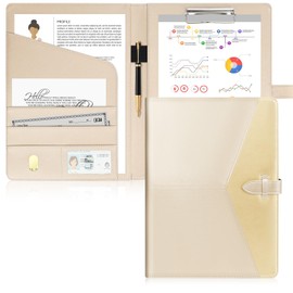 Toplive Conference Folder A4 Writing Case Leather A4 Portfolio Made of PU Leather Including No Ring Binder Folder Document Folder Optimal Use in Office, School and Study, Gold
