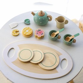 Wooden Tea Party Set for Girls Toys Pretend Play for Toddlers 3+ Years Old Girls and Boys Play Kitchen Accessories Wooden Princess Tea Time Party Food Toys