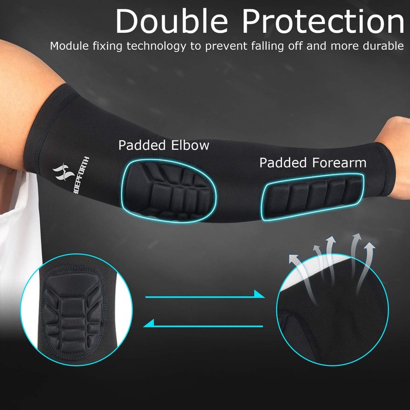 HOPEFORTH 2PCS Padded Elbow Forearm Sleeves Compression Arm Protective Support