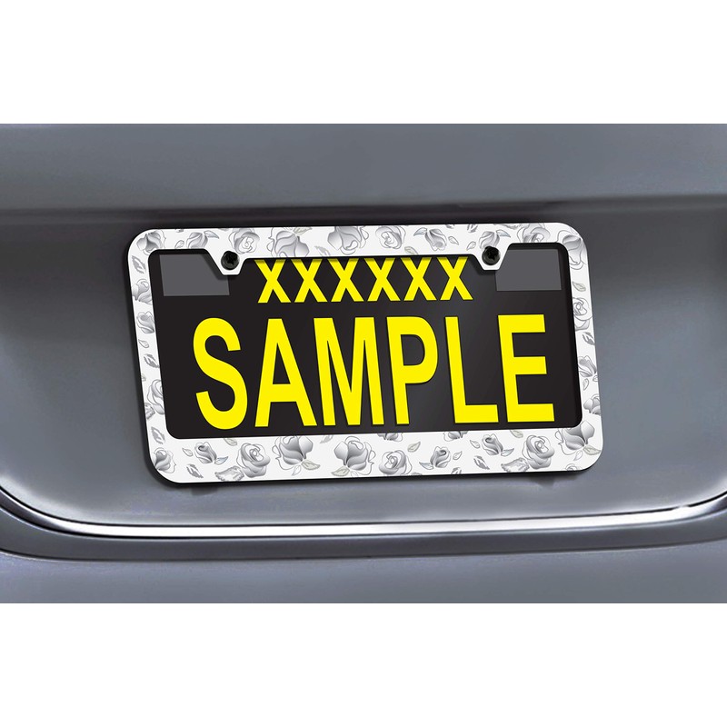 Beautiful Farmhouse Inspired Floral License Plate Frame with Gray Roses