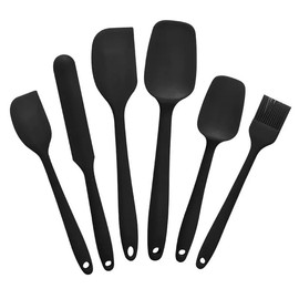 LAVORNICA Silicone Spatula Set, 6-Piece Silicone Pastry Scraper Set - Large & Small T-Spatulas, Scrapers, Oil Brush, Long Scraper - Non-Stick, Heat Resistant, Dishwasher Safe (Black)