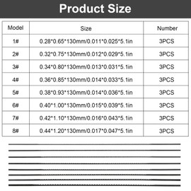 Pack of 24 Fretsaw Blade, 130 mm Fretsaw Leaf Leaf Jeweller's Saw Spiral Fretsaw Blades, Fretsaw Blades Set No. 1/2/3/4/5/6/7/8 for Wood Plastic Metal