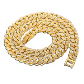 HALUKAKAH Cuban Link Chain for Kids Boys Teenager Iced Out,Gold Chain Miami Choker Necklace 40cm in 18k Real Gold Plated,Hand Set Lab Diamonds,Fits Ages 8-16 Y/O. with Giftbox