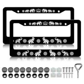 HCSS 2PCS Tribal Elephant License Plate Frames, Animal Tribal Ethnic Style Aluminum Metal License Plate Holder, Rust-Proof Waterproof Car Decorative Tag Frames for Standard US 12x6 Inch