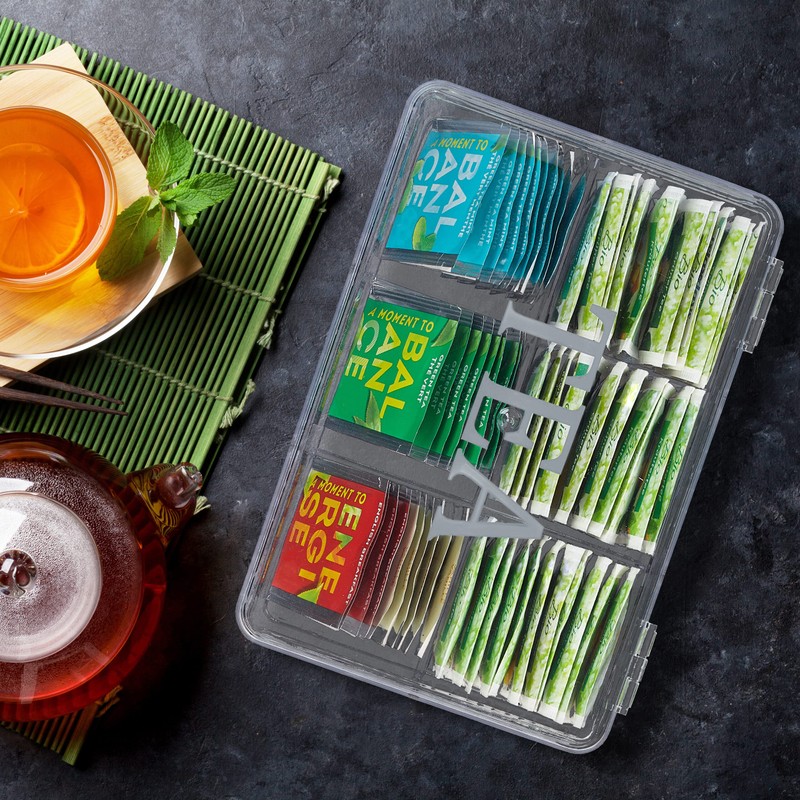 Relaxdays Plastic Tea Box, 6 Compartments, Tea Box with Lid,