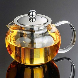 Warmyee Hofu Small Clear High Borosilicate Glass Tea Pot with Removable 304 Stainless Steel Infuser, Heat Resistant Loose Leaf Teapot,Stovetop Safe, 950 ml/32.1 Ounce.