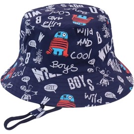Malaxlx Baby Bucket Sun Hat Robot Navy Blue Print Summer Outdoor Infant Beach Hat for 6-12 Months Boys Girls