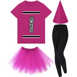 Mepase Crayon Costume Set Crayon T Shirt Tutu Skirt Gnome Cone Hat Leggings for Women Teacher(Rose Red,M)