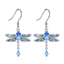 Dragonfly Earrings 925 Sterling Silver Abalone Shell Dragonfly Drop Earrings Dragonfly Jewellery for Women