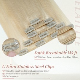 Elailite Clip-In Real Hair Extensions - Remy Human Hair Extensions Real Hair - 12 Clips Real Hair Extensions Clip - Straight - 14 Inches (35 cm 60 g) #60 Platinum Blonde
