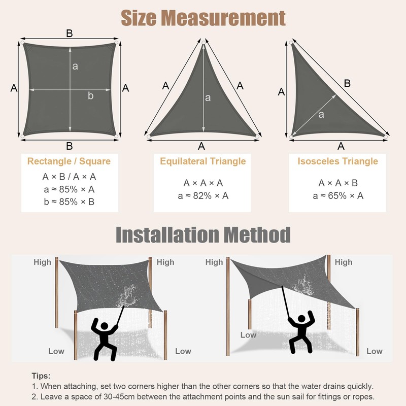 WOLTU Awning, Waterproof, 2.5 x 2.5 x 3.5 m, Triangular,