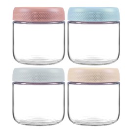 MOLADRI 4 Pack Glass Clear Storage Canister with Airtight Lid, 12oz Overnight Oats Containers, Small Cute Decorative Pantry Jar for Snacks, Yogurt, Cereal, Fruit, Salad, Spice, Sugar, Coffee, Tea