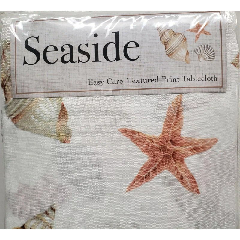 Benson Mills Printed Fabric Tablecloth 60"x84" Oval (6-8 people) SEALIFE,SEASHELS,SEASIDE,BM