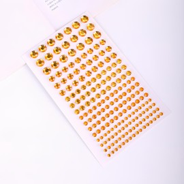 Self Adhesive Face Gems and Pearls for Makeup, Festival Jewels, Hair Gems Pearls, 3/4/5/6/8 mm Round Rhinestone Stickers for Face, Eye, Makeup, Body, Crafts 591Pcs (12_Gold)