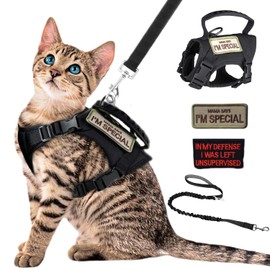 Tactical Cat Harness and Leash Set Soft Mesh Adjustable Large Cat Vest with Rubber Handle Easy to Control for Large Cat Small Dog Outdoor Walking