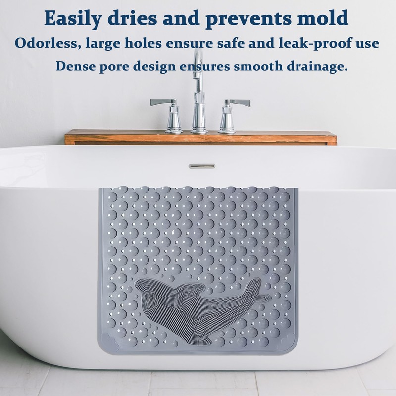 21.6"x33.5" Non Slip Shower Mat with Suction Cups, Drain Holes