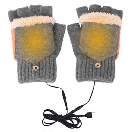 USB Heated Gloves for Men and Women, Double-Sided Heating Winter Warm Gloves, Full & Half Heated Fingerless Hands Warmer Laptop Gloves Knitted Mittens Washable Thermal Winter Gloves Gift (Deep Grey)