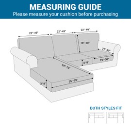Deep Dream Sectional Couch Covers 6 Pieces, Stretch Couch Cushion Covers, L Shaped Washable Sofa Covers for Left/Right Sectional Sofa (3 Backrest Cover + 2 Seater + 1 Chaise, Light Grey)