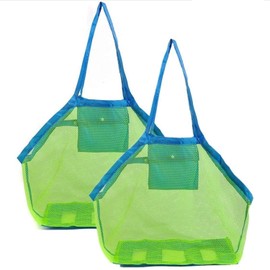 Beach Bag, Sand Toy, Mesh Bag, 2 Pieces, Storage Bag for Beach Toys, Foldable, Tidy Bag, Play Bag, Swimming Bag, Beach Bag for Family Holidays (Green)