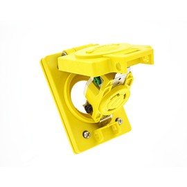 Leviton 69W47 30-Amp, 125 Volt, Flush MTG Locking Receptacle, Industrial Grade, Grounding, Wetguard with Cover, Yellow