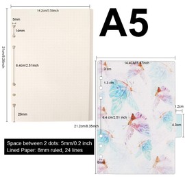 Teenitor Refillable A5 Notebook Set - 6-holes Loose-leaf Dotted Paper, Lined Paper, 6 Pcs PVC Binder Index Dividers, Zip Lock Envelope, Ruler and 28 pcs Sticky label, Binder Planner Refill Paper Ruled