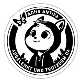 Spreadshirt ADHD Antifa Distracted And Trotz Da Sticker Max. 10 x 10 cm 10 x 10 cm Matt White