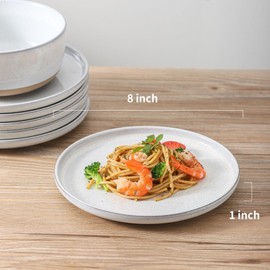 Tikooere Ceramic Dinner Plates Set of 4,Stoneware 8 Inch,Microwave,Dishwasher and Oven Safe,Porcelain Dessert Plates for Pasta,Salad and Steak,Dishes Set for Kitchen,Scratch Resistant,White