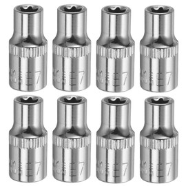 sourcing map 8pcs E-Torx Socket 1/4" Drive E7 External Torx Deep Socket CR-V 6 Point Spline Socket Star Female Bit Socket for Auto Repairs Home Maintenance DIY Hand-Making 1" Length