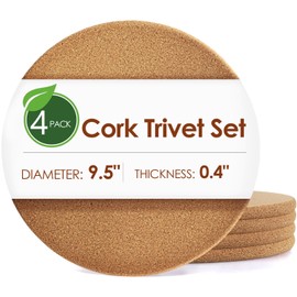 4 Pack Cork Trivets for Hot Dishes, 9.5" High-Density Thick Cork Trivets for Hot Pots and Pans, Heat Resistant Cork Hot Pads for Kitchen, Multifunctional Cork Coasters for Countertop Wooden Table
