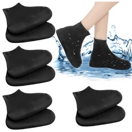 4Pairs Black Waterproof Shoe Covers Reusable Waterproof Shoe Cover Non Slip Boot Covers Thickened Waterproof Overshoes, Shoe Protector Covers Rubber Rain Boot Overshoes for Outdoor Cycling Hikin